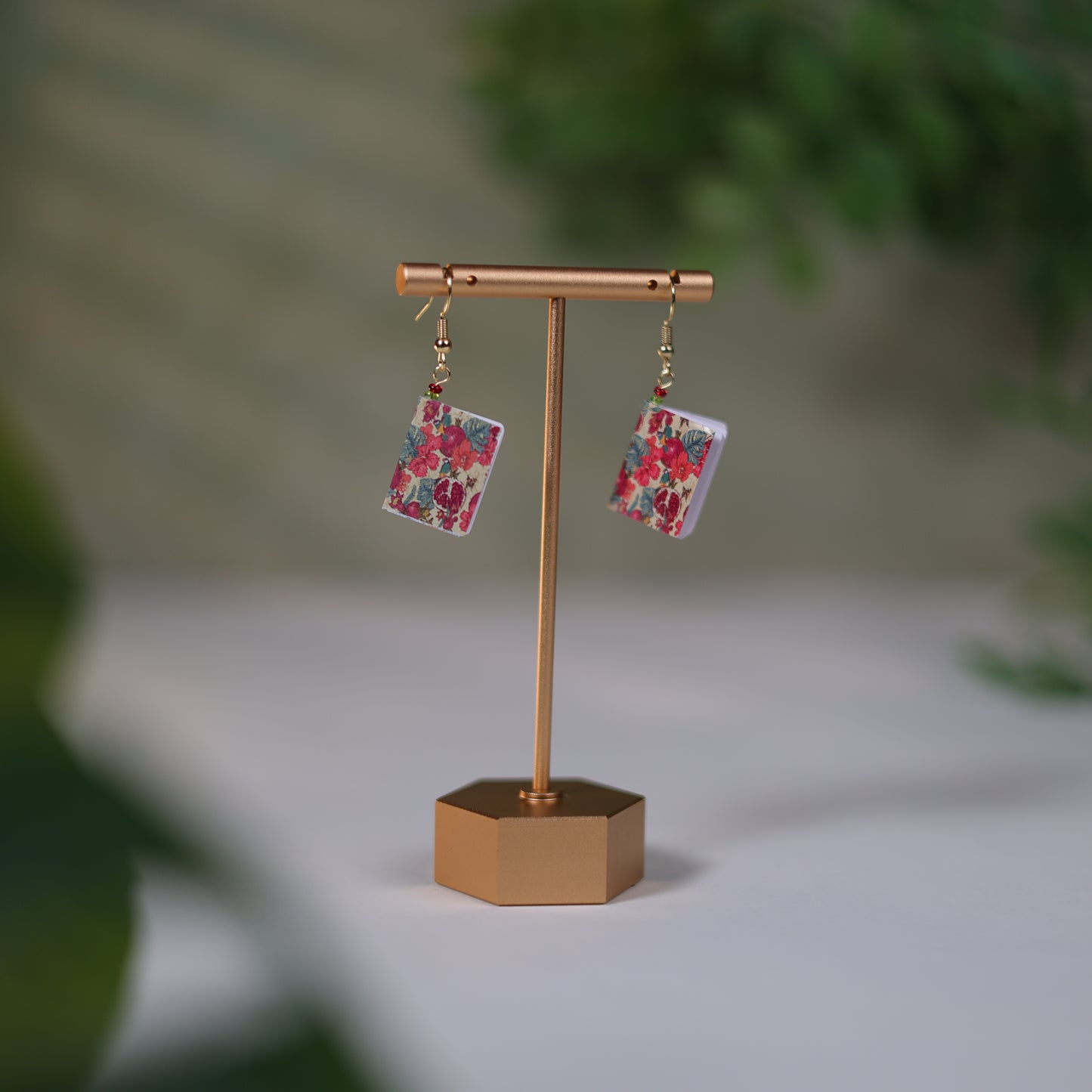 Floral Dangle Earrings - Pomegranate Monstera