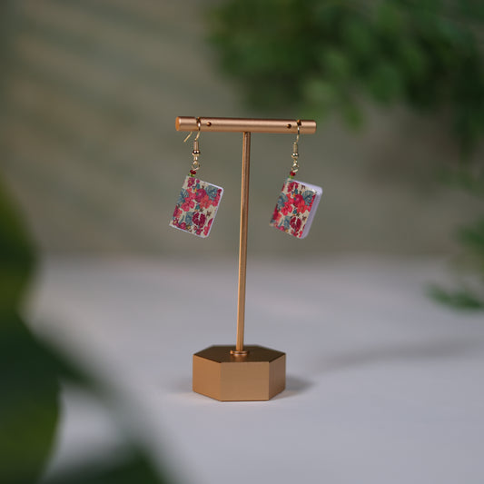 Floral Dangle Earrings - Pomegranate Monstera