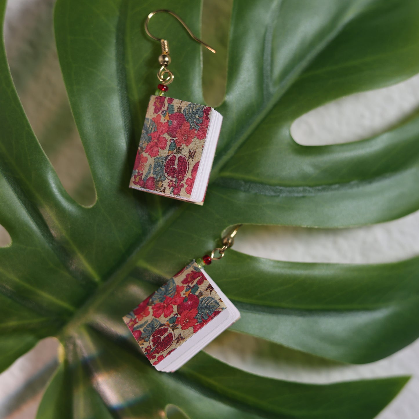 Floral Dangle Earrings - Pomegranate Monstera